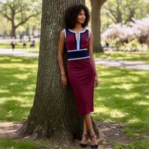 Diane von Furstenberg Maribel Merlot Black Jacarando Sleeveless Sheath Dress